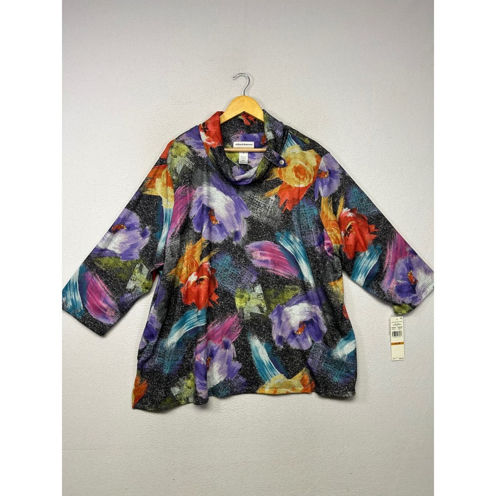 Artistic Floral Alfred Dunner Womens 3X Multi Color Cowl Neck 3/4 Sleeve Top